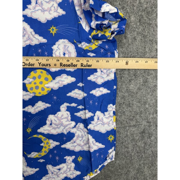 Nooworks Shirt Women's 3XL Blue Cloud Moon Star Print Button Up Rayon California - Picture 6 of 7